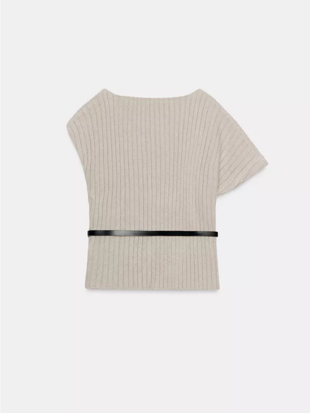 Zara Cream Ribbed Knit Top with Off-Shoulder Style - Picture 3 of 8